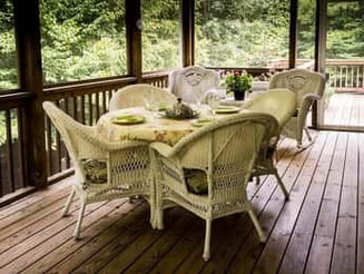 wood deck with furnishings in Markham, Ontario.