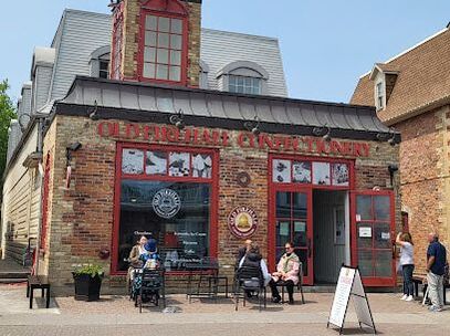 Brick building with outdoor seating in Unionville, Markham, Ontario